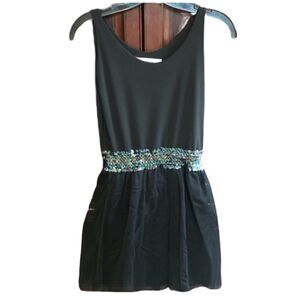 Black Sequin Belt Party Dress